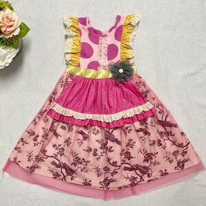 Giggle Moon birdie apron dress. Size 6